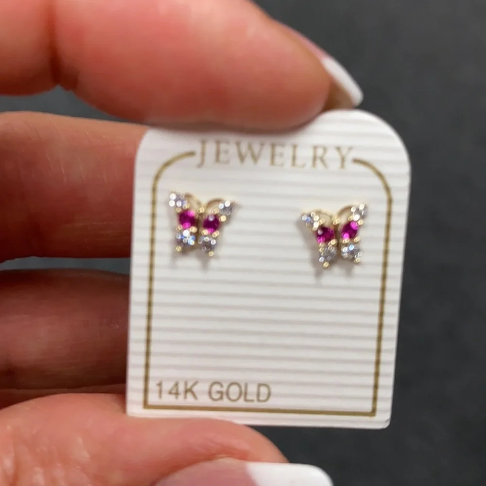 14K Gold CZ Purple CZ Butterfly Earrings